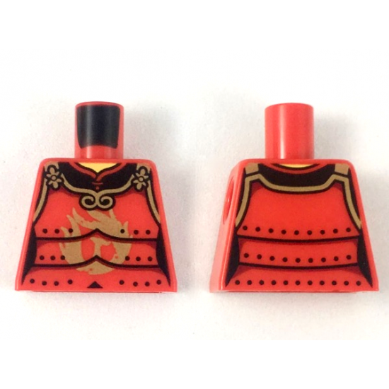 Torso Samurai Armor in 3 Sections, Gold Clasps and Trim and Phoenix Logo Pattern