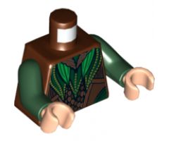 Torso LotR Elven Coat with Green and Dark Green Leaves with Gold Dots Pattern / Dark Green Arms / Light Nougat Hands