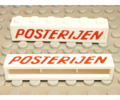 Brick 1 x 6 without Bottom Tubes with Cross Side Supports with Red 'POSTERIJEN' Slanted Pattern