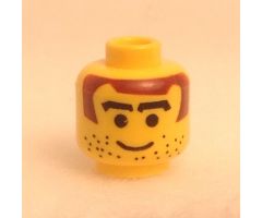 Minifigure, Head Male Brown Hair, Thick Arched Eyebrows and Stubble Pattern - Blocked Open Stud