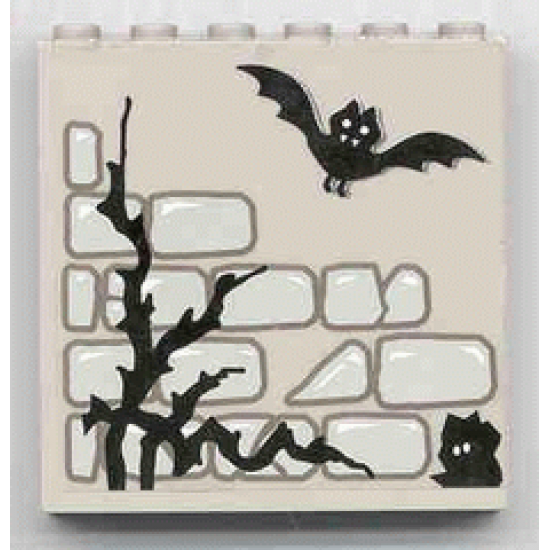 Brick 1 x 6 x 5 with Stone, Twig and Bat Pattern (Sticker) - Set 1382