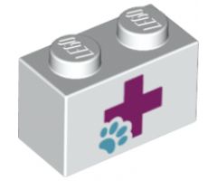 Brick 1 x 2 with Magenta Cross and Animal Paw Pattern