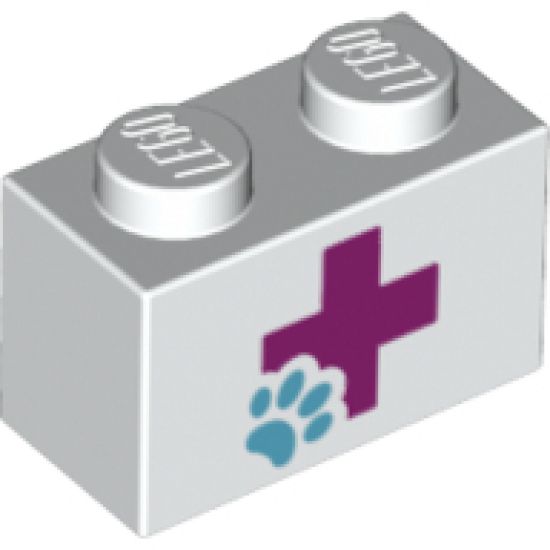 Brick 1 x 2 with Magenta Cross and Animal Paw Pattern