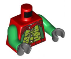 Torso Racers with 5 Buttons, Lime Reptile Scales Front, Reptile Head Back Pattern / Green Arms / Dark Bluish Gray Hands