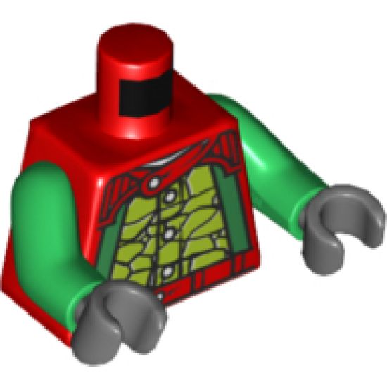 Torso Racers with 5 Buttons, Lime Reptile Scales Front, Reptile Head Back Pattern / Green Arms / Dark Bluish Gray Hands