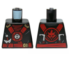 Torso Ninjago Red and Gold Straps and Belt, Round Emblem, Weapons and Dark Red Undershirt Pattern