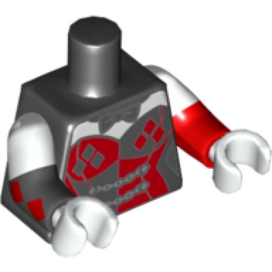 Torso Female Outline, Black and Red Corset with Diamonds Pattern / White Arm Left with Red Band / White Arm Right with Black Band / White Hands