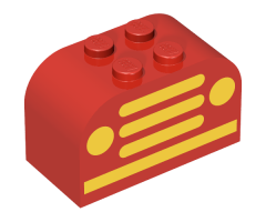Slope, Curved 4 x 2 x 2 Double with Four Studs with Yellow Car Grille and Headlights Pattern
