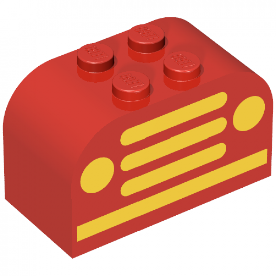 Slope, Curved 4 x 2 x 2 Double with Four Studs with Yellow Car Grille and Headlights Pattern