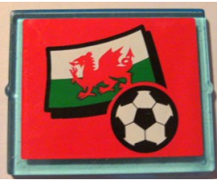 Glass for Window 1 x 4 x 3 with Flag of Wales and Soccer Ball on Red Background Pattern (Sticker) - Set 3407