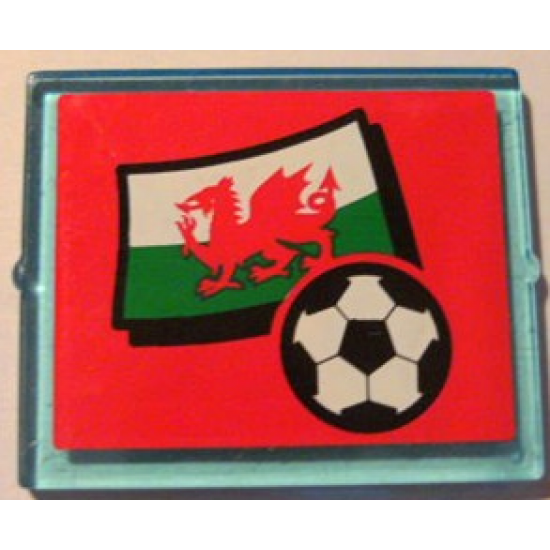 Glass for Window 1 x 4 x 3 with Flag of Wales and Soccer Ball on Red Background Pattern (Sticker) - Set 3407