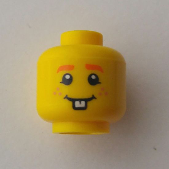 Minifigure, Head Orange Eyebrows and Freckles, Smiling with One Tooth Pattern - Hollow Stud