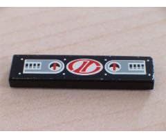 Tile 1 x 4 with 2 Gauge Panels and Red Stylized 'LT' on White Oval Racing Logo Pattern (Sticker) - Set 8408