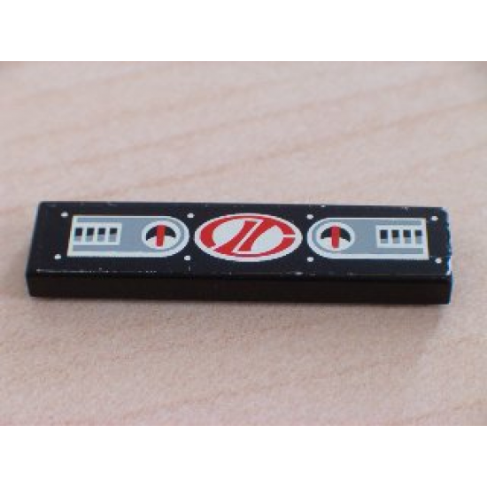 Tile 1 x 4 with 2 Gauge Panels and Red Stylized 'LT' on White Oval Racing Logo Pattern (Sticker) - Set 8408