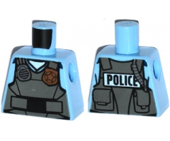Torso Police Shirt with Dark Bluish Gray Vest, Gold Badge, Radio and 'POLICE' Pattern on Back