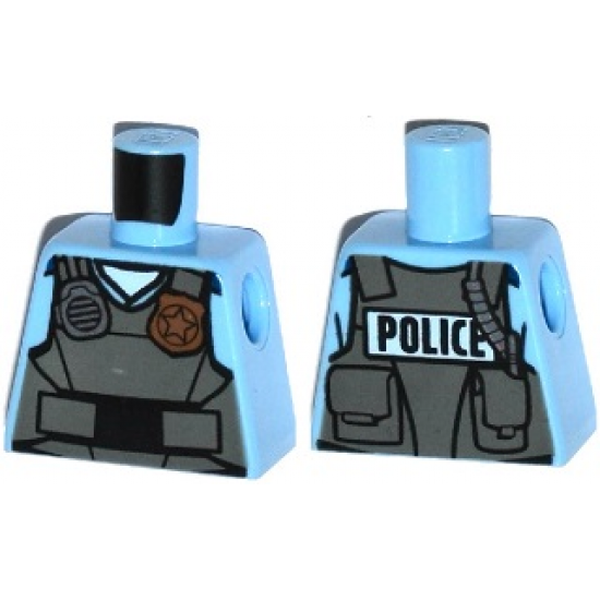 Torso Police Shirt with Dark Bluish Gray Vest, Gold Badge, Radio and 'POLICE' Pattern on Back