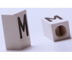 Tile, Modified 1 x 2 x 5/6 with Stud Hole in End and Black 'M' Upper Case Pattern