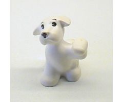 Dog, Belville, Sitting with Raised Paw with Black Eyes, Eyebrows and Nose Pattern