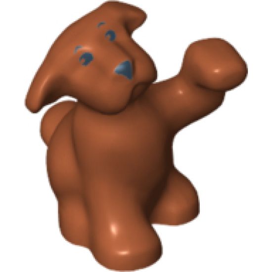 Dog, Belville, Sitting with Raised Paw with Black Eyes, Eyebrows and Nose Pattern