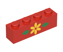 Brick 1 x 4 with Yellow Flower and 2 Green Leaves Pattern