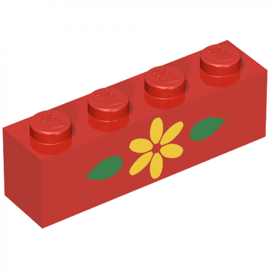 Brick 1 x 4 with Yellow Flower and 2 Green Leaves Pattern