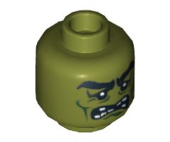 Minifigure, Head Alien with Monster with Thick Eyebrows, Green Facial Lines, Open Mouth Missing Teeth Pattern - Blocked Open Stud