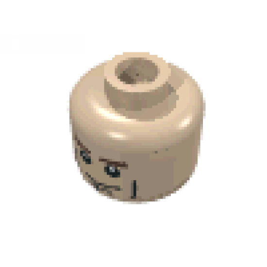 Minifigure, Head Male Brown Eyebrows, White Pupils, Vertical Cheek Lines, Chin Dimple Pattern - Blocked Open Stud