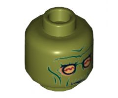 Minifigure, Head Alien with SW Neimoidian Warrior Green Wrinkles Pattern - Hollow Stud