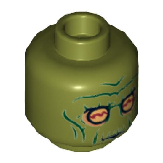 Minifigure, Head Alien with SW Neimoidian Warrior Green Wrinkles Pattern - Hollow Stud