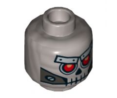 Minifigure, Head Alien Skull with Red Eyes, Metal Eyebrows with Rivets and Metal Jaw with Screws Pattern - Hollow Stud