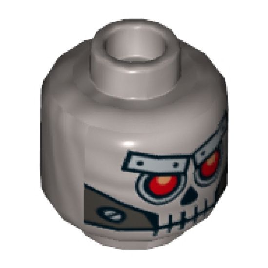 Minifigure, Head Alien Skull with Red Eyes, Metal Eyebrows with Rivets and Metal Jaw with Screws Pattern - Hollow Stud