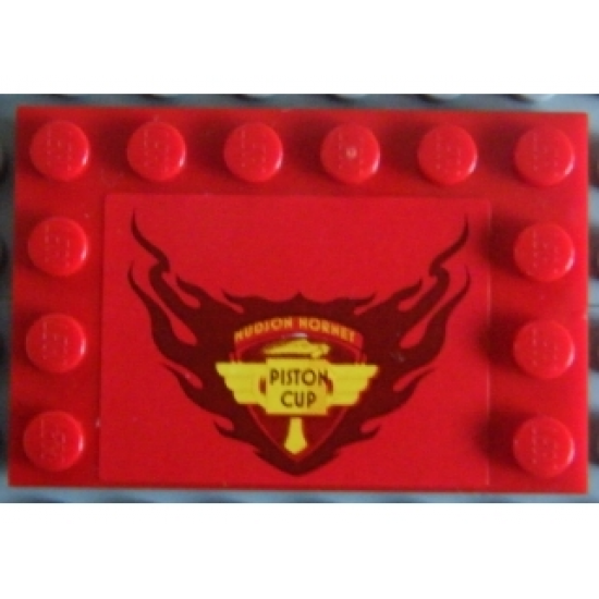 Tile, Modified 4 x 6 with Studs on Edges with 'HUDSON HORNET PISTON CUP' Pattern (Sticker) - Set 8484