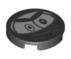 Tile, Round 2 x 2 with Bottom Stud Holder with Black Large Eyes, Eyebrows and Ninja Wrap (Nixel Face) Pattern