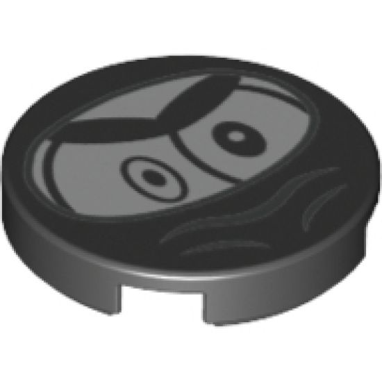 Tile, Round 2 x 2 with Bottom Stud Holder with Black Large Eyes, Eyebrows and Ninja Wrap (Nixel Face) Pattern