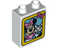 Duplo, Brick 1 x 2 x 2 with Minnie Mouse and Cat in Yellow Frame Pattern