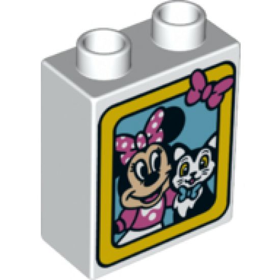 Duplo, Brick 1 x 2 x 2 with Minnie Mouse and Cat in Yellow Frame Pattern