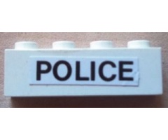 Brick 1 x 4 with Black 'POLICE' on White Background Pattern (Sticker) - Set 6676