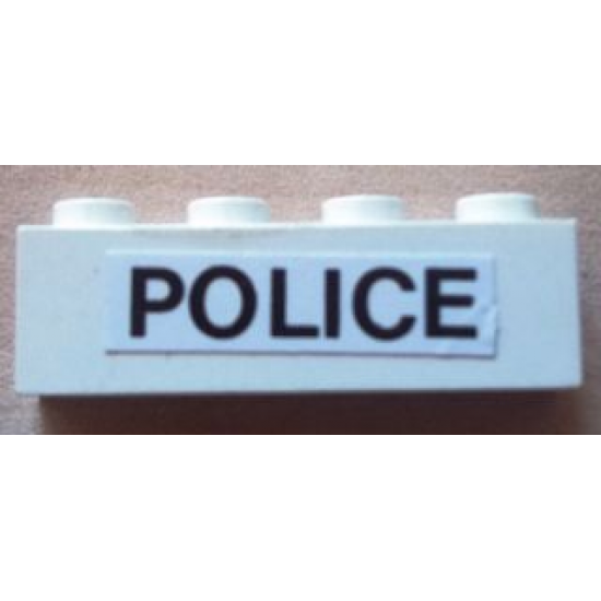Brick 1 x 4 with Black 'POLICE' on White Background Pattern (Sticker) - Set 6676