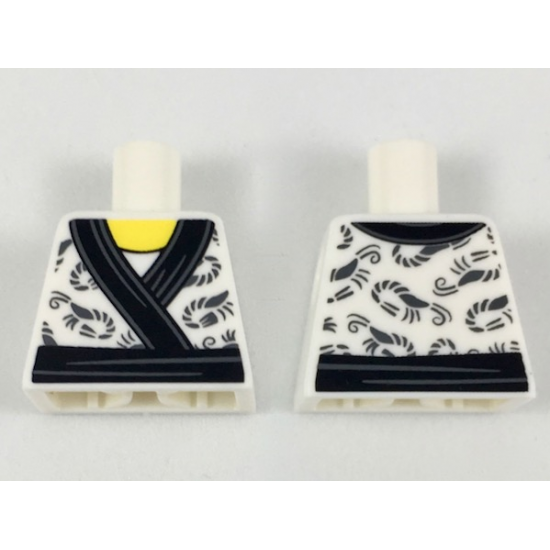 Torso Kimono with Dark Bluish Gray Shrimp and Black Sash Pattern