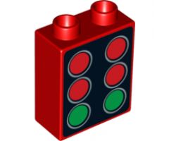 Duplo, Brick 1 x 2 x 2 with 4 Red and 2 Green Starting Lights Pattern