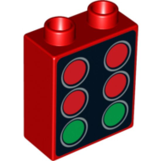 Duplo, Brick 1 x 2 x 2 with 4 Red and 2 Green Starting Lights Pattern