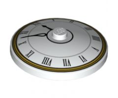 Dish 4 x 4 Inverted (Radar) with Solid Stud with Clock Face with Black Roman Numerals and Gold Circles Pattern