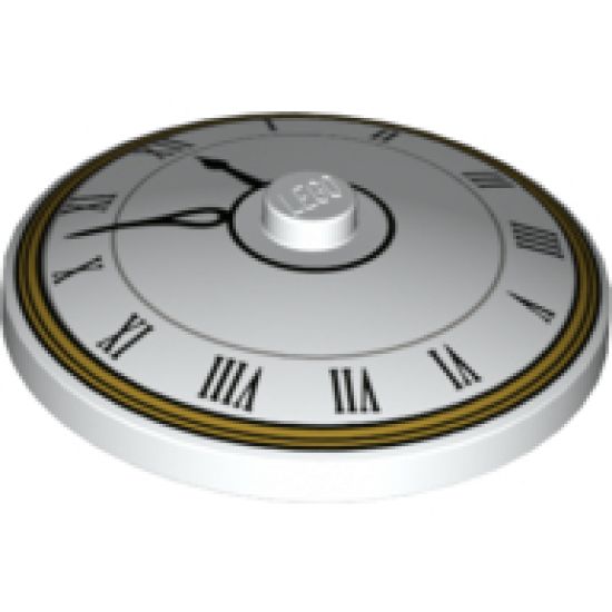 Dish 4 x 4 Inverted (Radar) with Solid Stud with Clock Face with Black Roman Numerals and Gold Circles Pattern