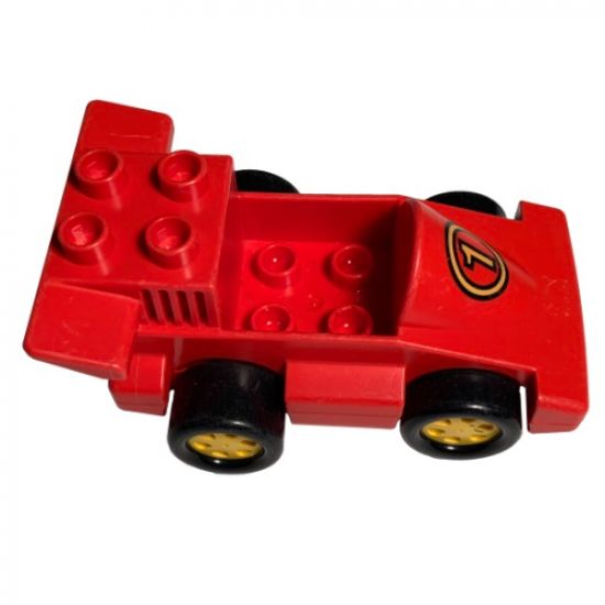 Duplo, Vehicle Car Formula One with Yellow Wheels and Yellow Number 1 Pattern