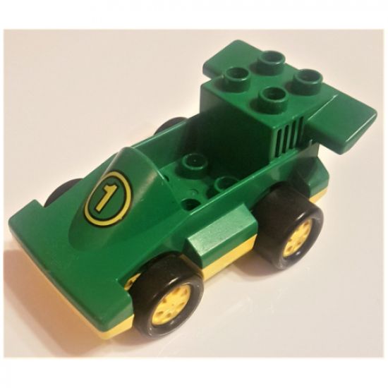 Duplo, Vehicle Car Formula One with Yellow Wheels and Yellow Number 1 Pattern