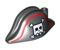 Minifigure, Headgear Hat, Pirate Bicorne with Large Square Skull and Crossbones and Red Line Pattern