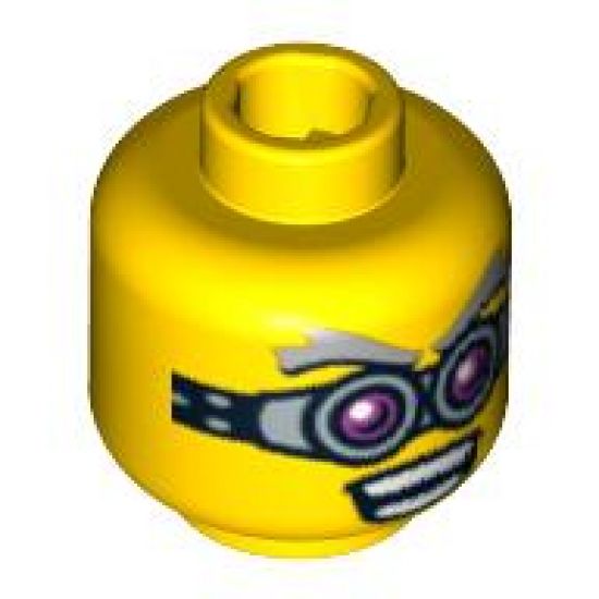 Minifigure, Head Glasses, Pink and Silver, Gray Eyebrows, Open Mouth with Teeth Pattern - Blocked Open Stud