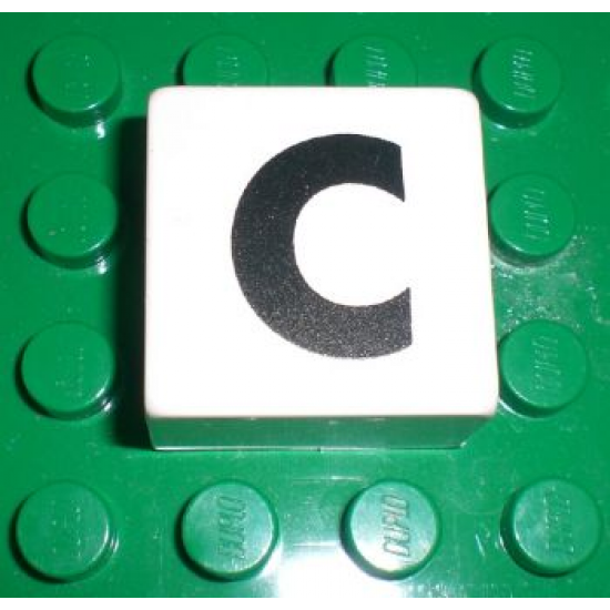 Duplo, Tile 2 x 2 x 1 with Black Capital Letter C Pattern