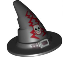 Minifigure, Headgear Hat, Wizard / Witch with Silver Buckle, Skull and Lightning Bolts Pattern