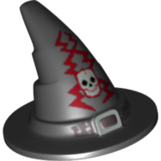 Minifigure, Headgear Hat, Wizard / Witch with Silver Buckle, Skull and Lightning Bolts Pattern